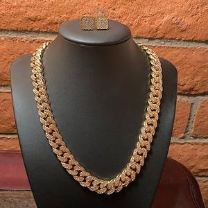 Cuban chain necklace and earring